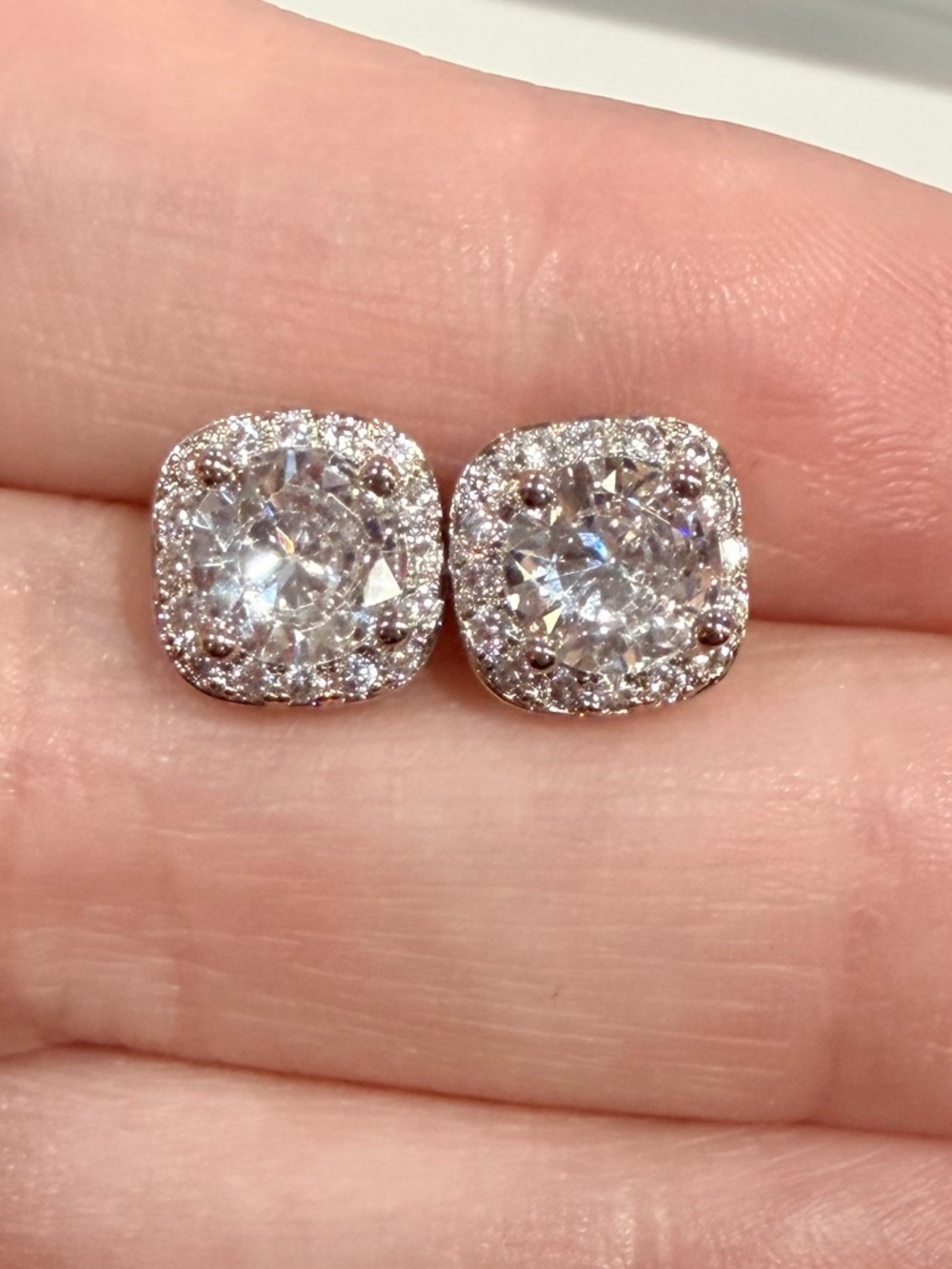 Halo Cushion Crystal Stud Earrings Wedding Inspired Evening Jewelry